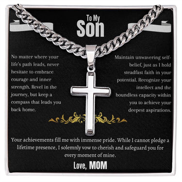 To My Son - Cuban Chain - Artisan Cross Necklace - Gift Set - SLDDL0010 - Sunshine Letters Co